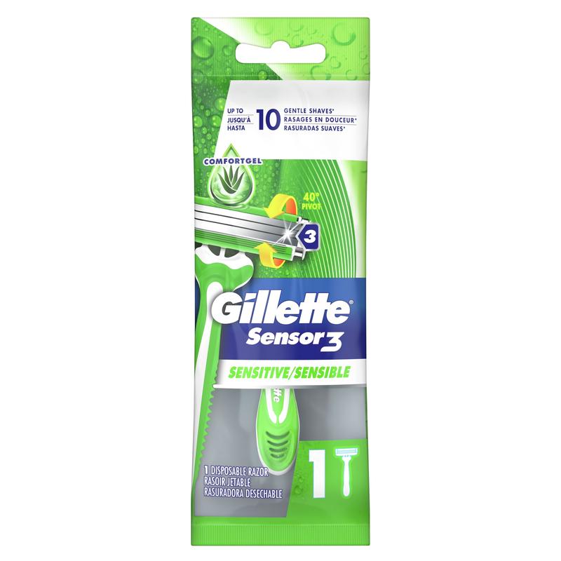 Gillette Sensor3 Sensitive Men\’s Disposable Razor, 1 Razor, Green