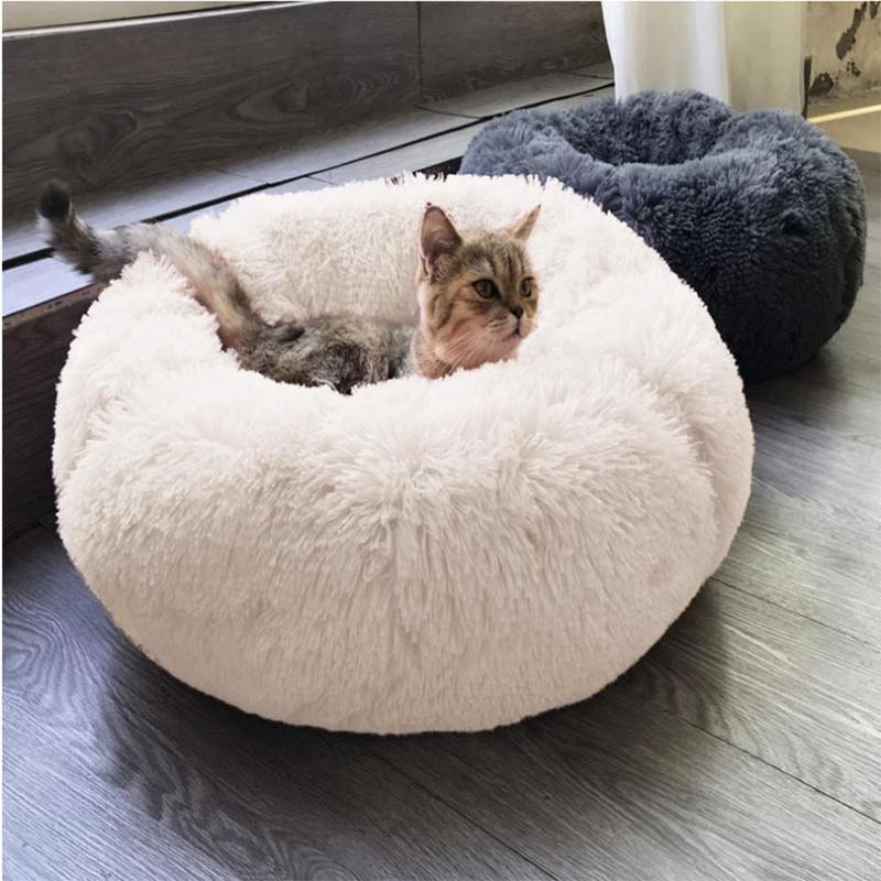 Long Plush Super Soft Pet Cat Bed Kennel Dog Round Cat Winter Warm Sleeping Bag Puppy Cushion Mat Portable Cat Supplies PD045