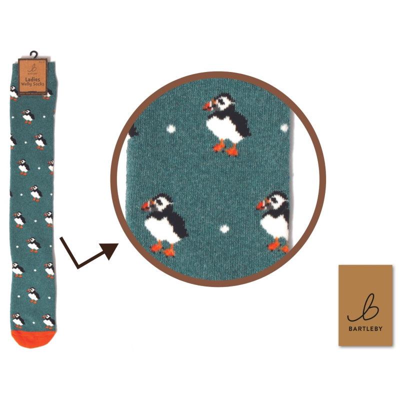 Otterdene Ladies Funky Welly Sock: Puffin
