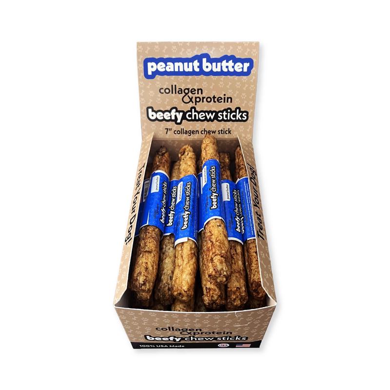 Frankly Pet Premium USA Beefy Sticks Collagen Dog Chew, Peanut Butter