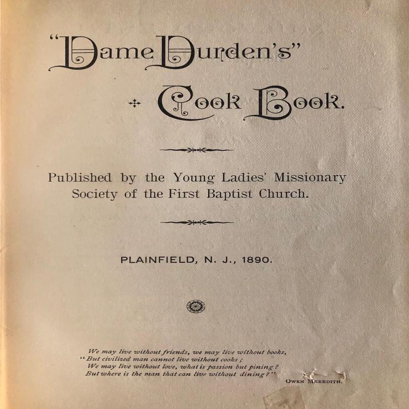 (New Jersey) \”Dame Durden\’s\” Cook Book