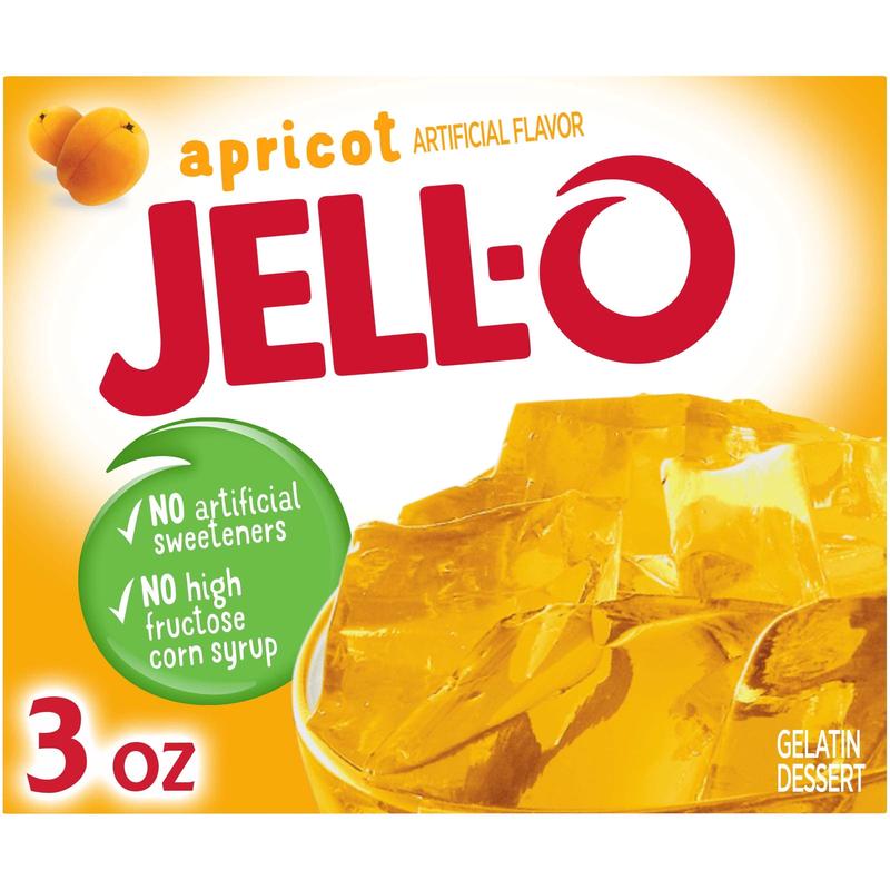(4 pack) Jell-O Apricot Artificially Flavored Gelatin Dessert Mix, 3 oz Box